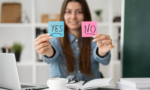 A girl holding a correct